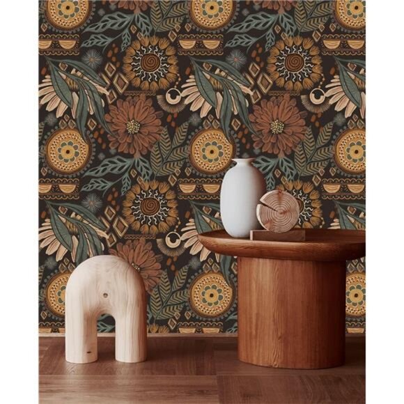 17.7in x 6.6ft‎ Removable Wallpaper Peel and Stick Floral Boho  Retro Wall Decor - Picture 2 of 6